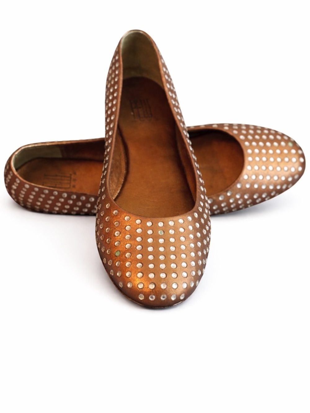 Pelle Moda Metallic Leather Bronze Rhinestone Studded Ballet Flats